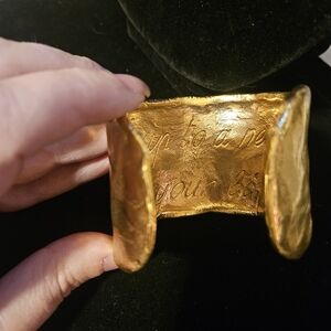 Cecile Jeanne Heavy Gold Plated Metallic Textured Cuff Bracelet